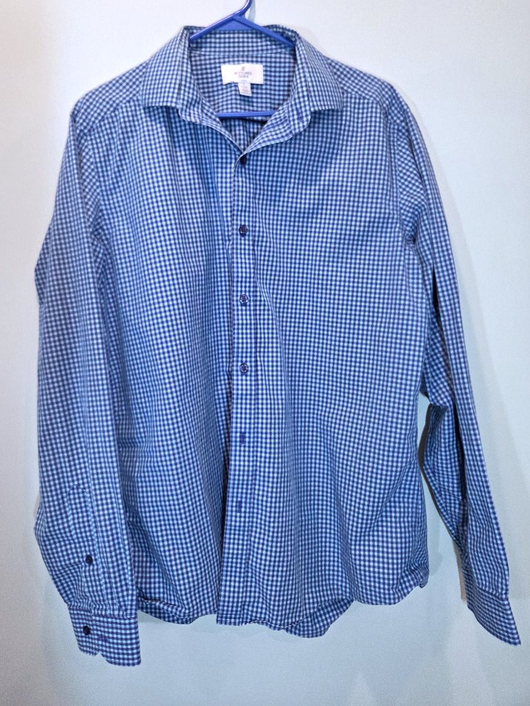 Nwot Buttoned Down Fitted Blue Gingham Cotton Shirt Size L
